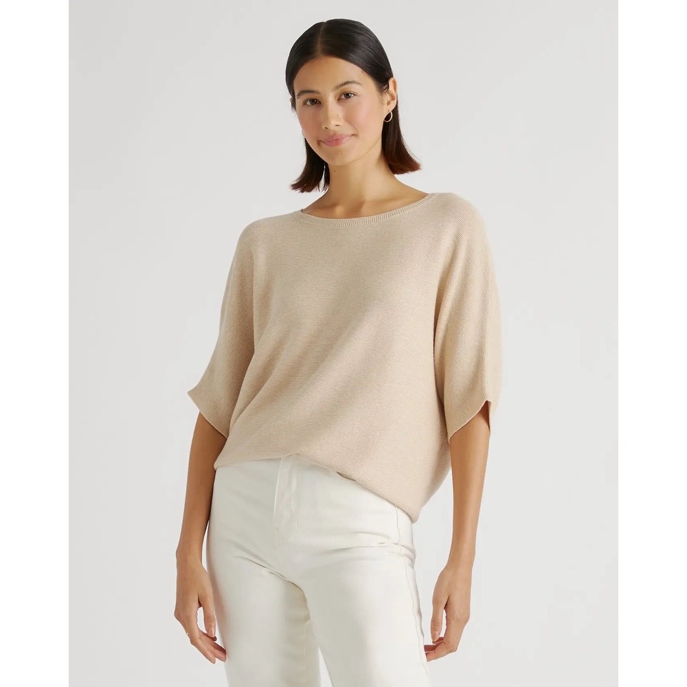 Quince Cotton Cashmere Link-Stitch Dolman Sweater Womens XS Heather Oatmeal